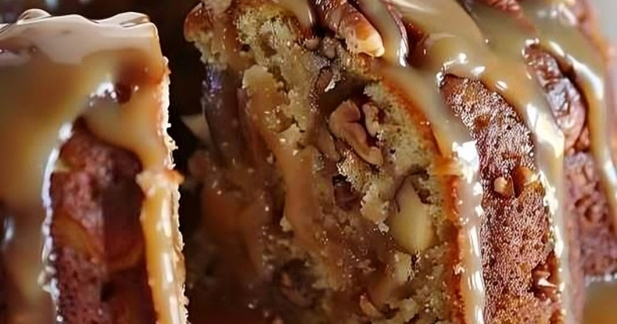 Apple Pecan Cake With Caramel Glaze