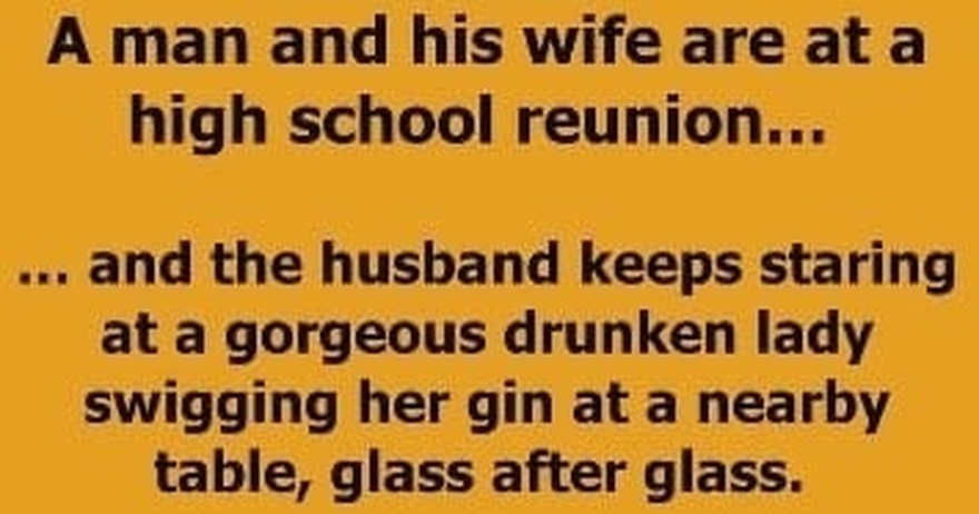 A man is at a high school reunion with his wife