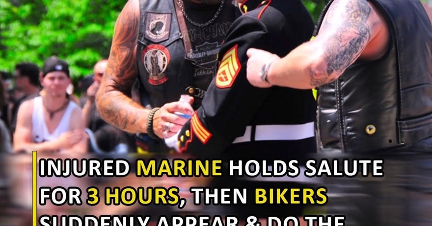 (VIDEO)Injured Marine Holds Salute For 3 Hours, Then Bikers Suddenly Appear & Do The Unthinkable!