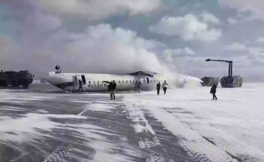 Shocking footage shows plane upside-down after crash landing in Canada