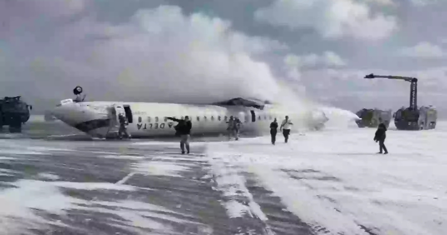 Shocking footage shows plane upside-down after crash landing in Canada