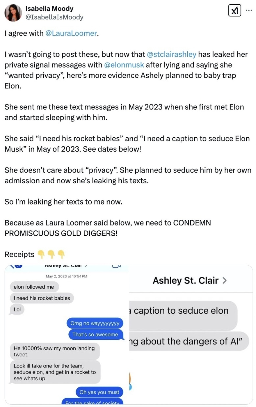 Elon Musk breaks silence after Ashley St Clair’s alleged ‘pregnancy plot’ texts are leaked