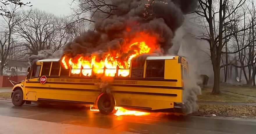 Cleveland-area school bus with 15 students bursts into flames during morning route