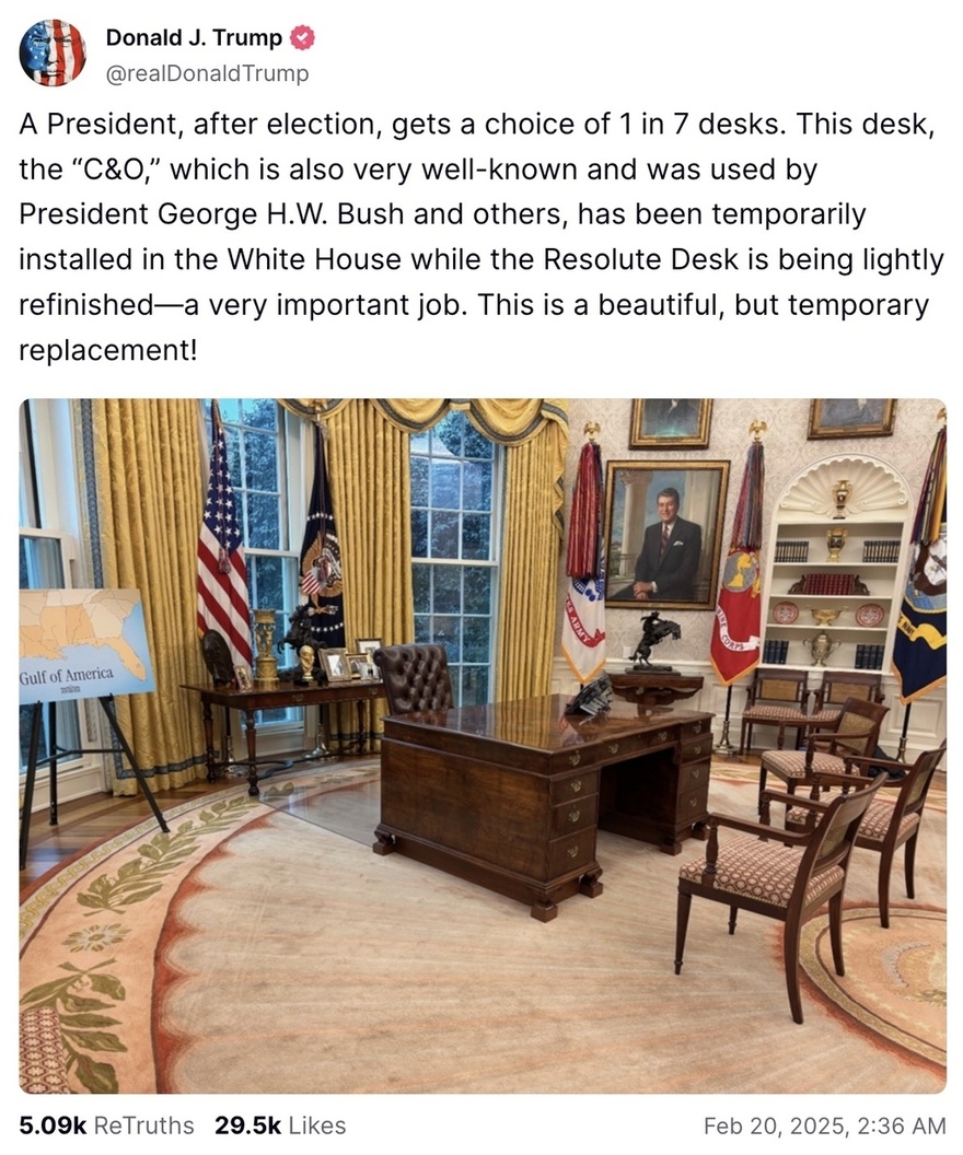 President Trump replaces Resolute Desk in Oval Office… days after Musk’s son picks nose during visit